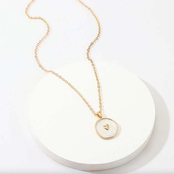 Gold and Ivory Heart Necklace • Layering Necklace • Dainty Heart Necklace - Picture 2 of 5